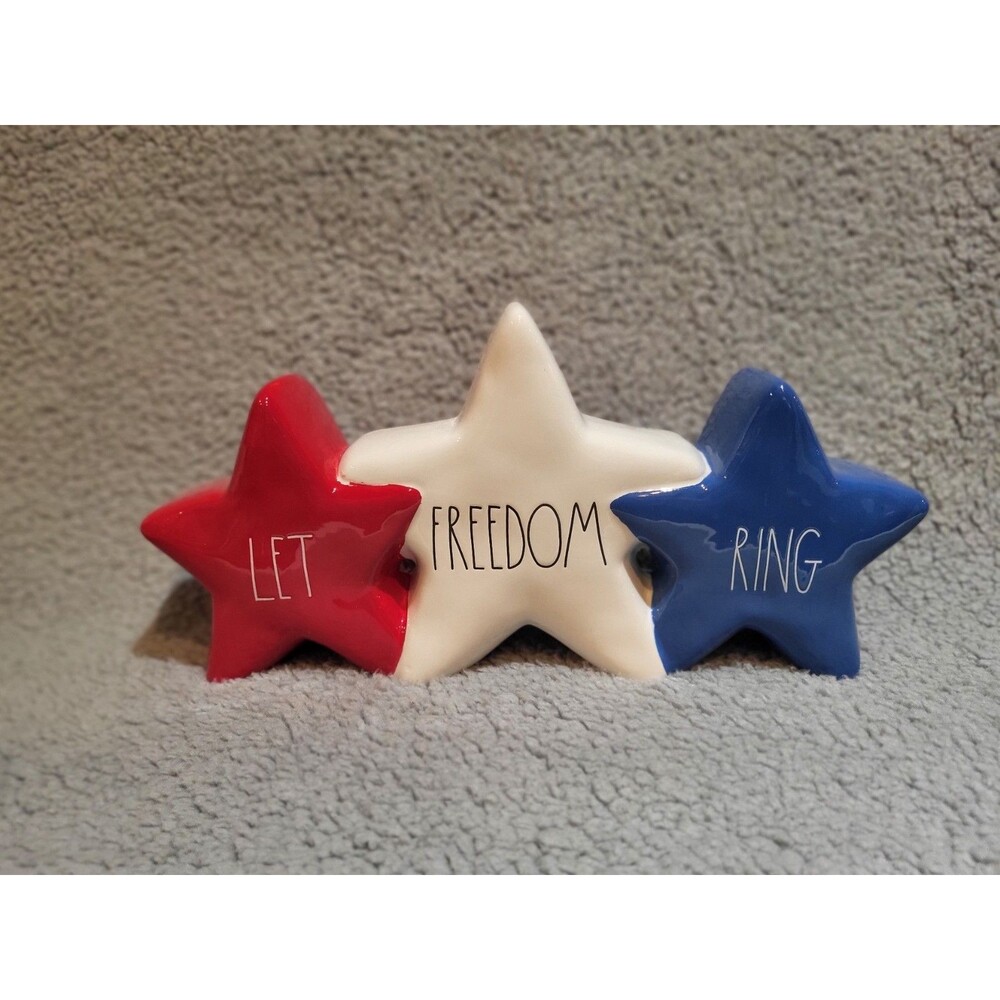 Rae Dunn Let Freedom Ring Ceramic Stars Sign Patriotic Red White Blue New